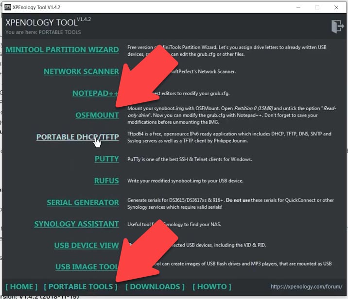  XPEnology Tool - Portable Tools und OSFMount ausführen 