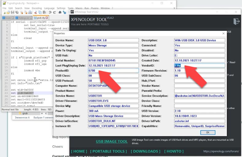 Product et Vendor ID copiés dans le fichier .cfg