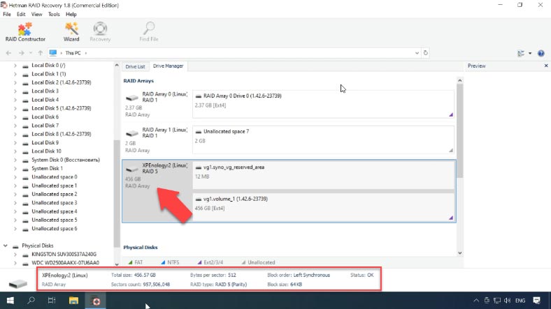 Hetman RAID Recovery reconstruira automatiquement le système RAID endommagé avec les disques disponibles