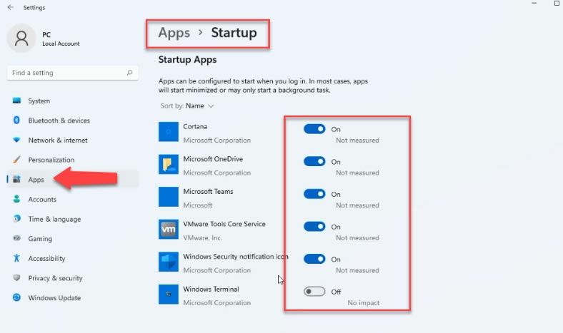 Disable startup for some apps