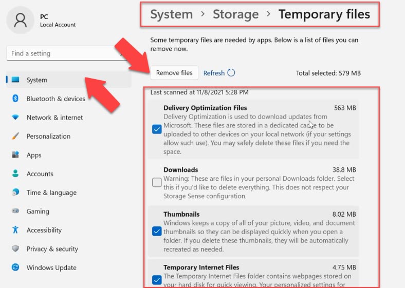 Eliminando archivos temporales