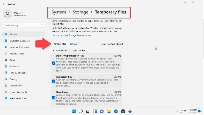 Removing temporary files