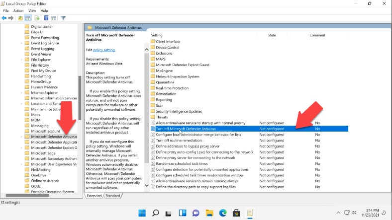 Componentes de Windows - Antivirus de Microsoft Defender