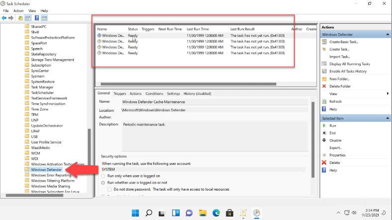 Désactiver les tâches Windows Defender dans le planificateur de tâches