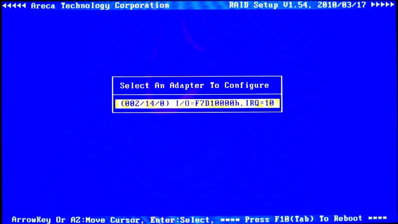 The menu with RAID controllers connected to the motherboard