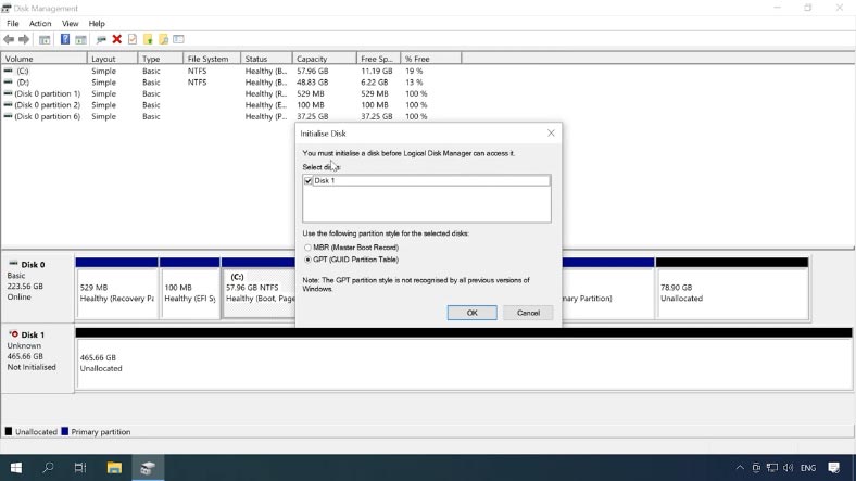 Open Disk Management and partition the new volume