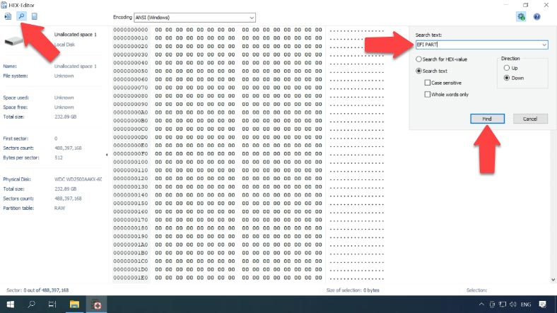 Find the line EFI PART