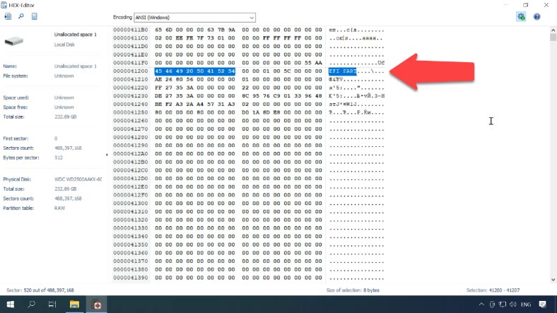 The beginning of the file system is located in the second sector from the beginning