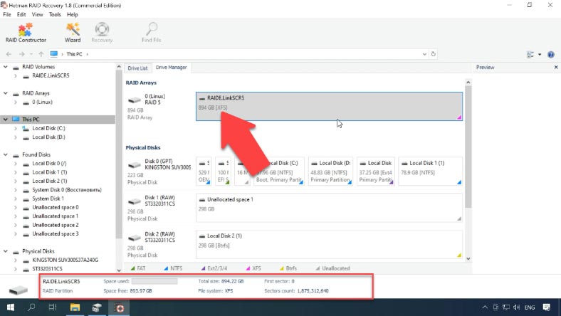 Hetman RAID Recovery reconstruira automatiquement le système RAID endommagé avec les disques disponibles