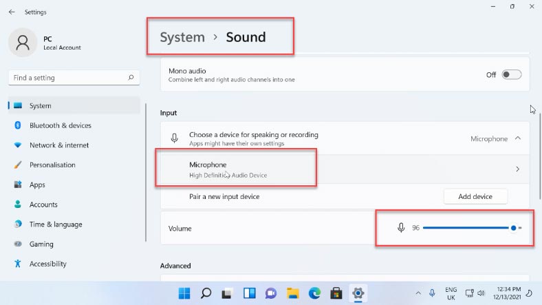 Sistema - Sonido - Configuración de entrada