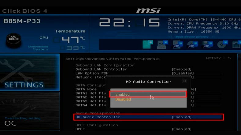 Activer le micro dans les paramètres du BIOS