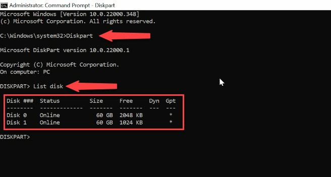 Diskpart and List disk