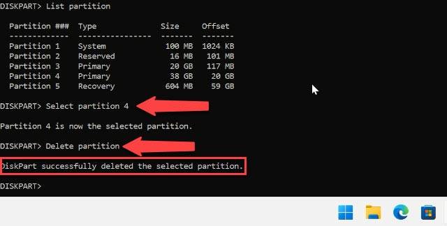 SelectPartition und DeletePartition