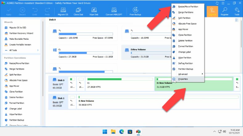 Redimensionnez la partition