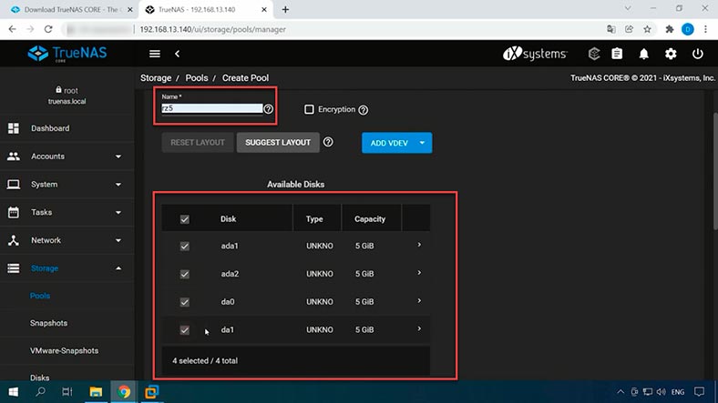 Select disks for the pool