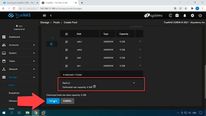 Create a RAID-z2 pool