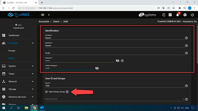 Configuración del usuario ftp