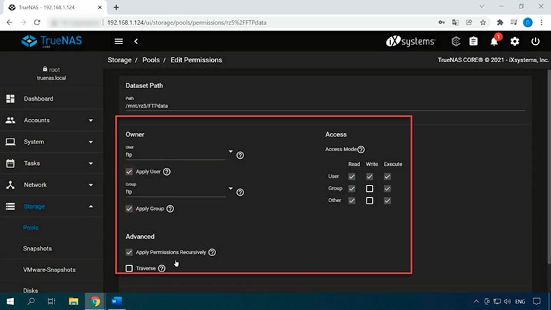 Configuração de acesso ao pool via ftp