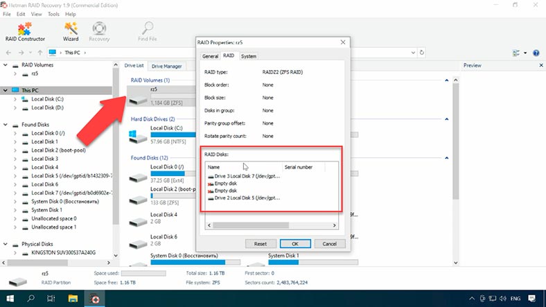 A RAID-z2 array missing two disks