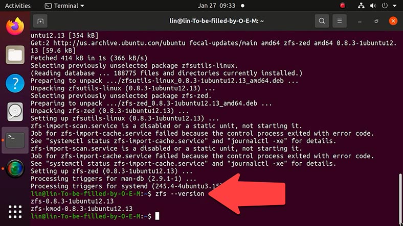 تحقق من إصدار ZFS المثبت