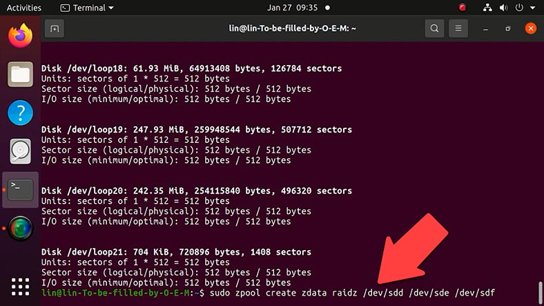 Crear un pool llamado zdata