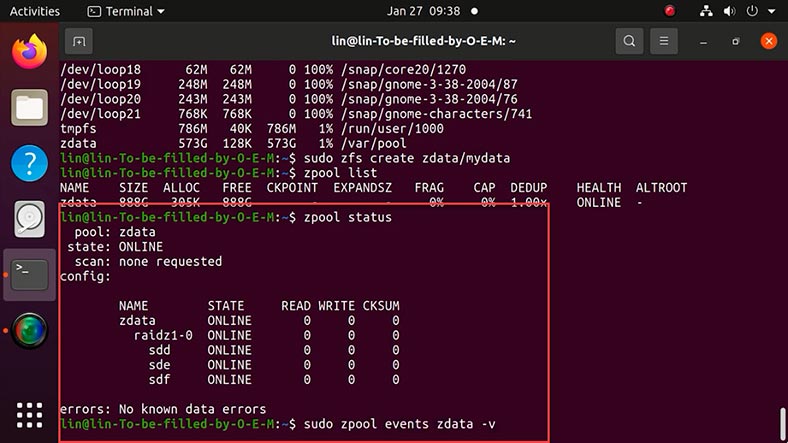 Conoce la configuración y el estado de cada dispositivo del pool ZFS