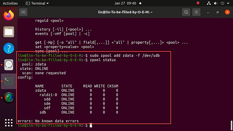  Hinzufügen einer weiteren Festplatte zum ZFS-Speicherpool