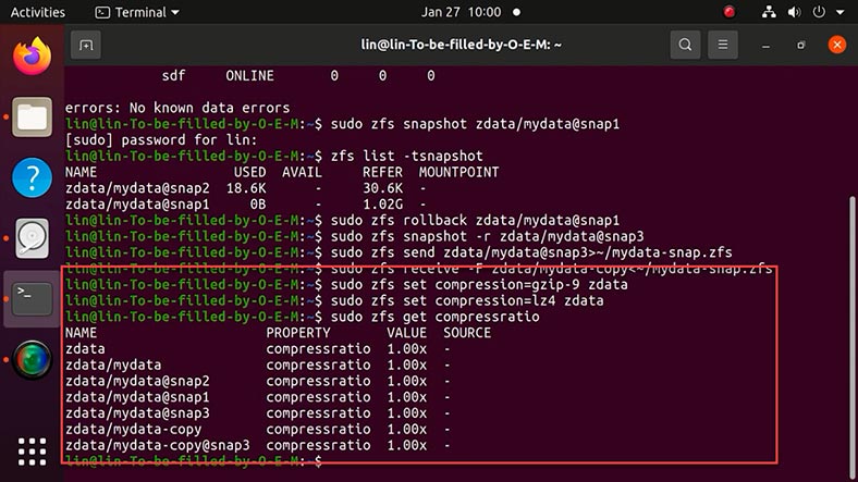 Compresión de datos ZFS