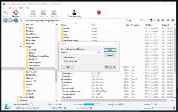 Hetman Partition Recovery. Search files