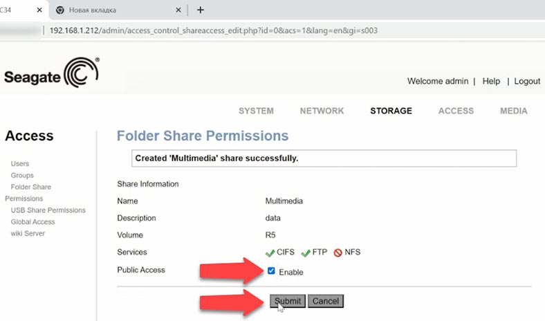 Enable public access to the shared folder