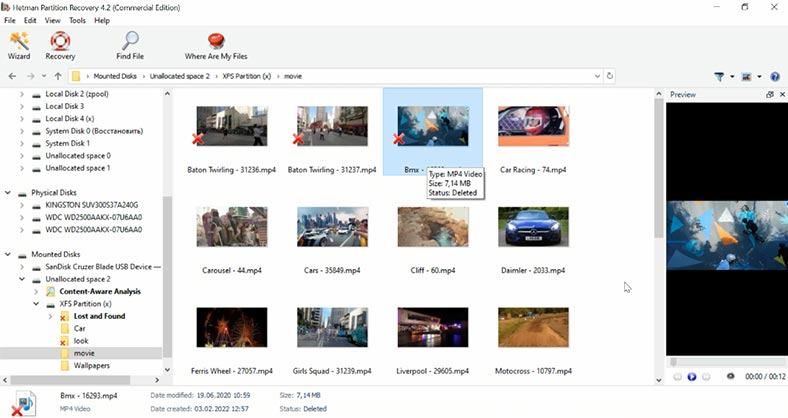 Deleted video file previewed in Partition Recovery