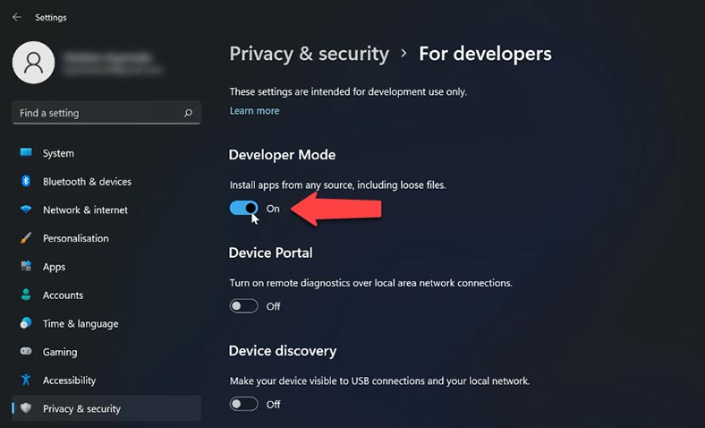 Enable Developer mode in Windows 11