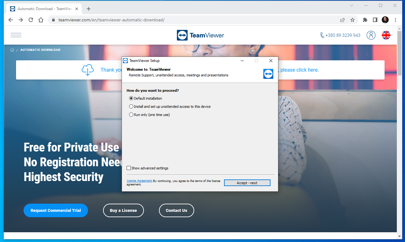 Seleção de licença do TeamViewer