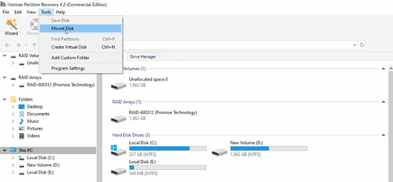 Hetman Partition Recovery. Монтувати диск