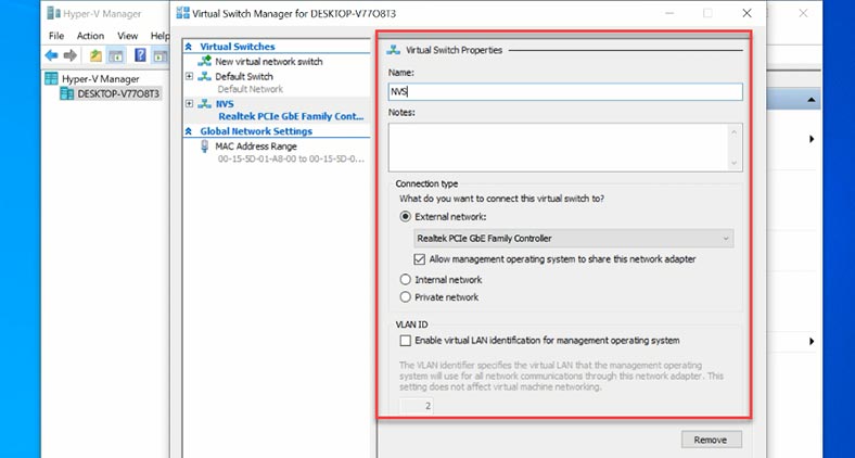 Configuración del conmutador virtual