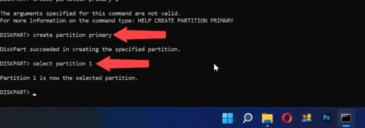 Create partition primary