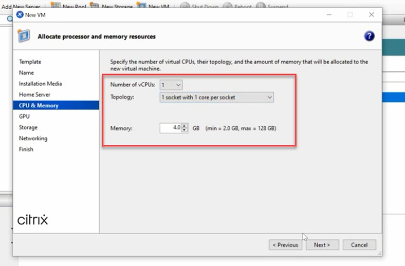 Choose the number of processors and amount of memory