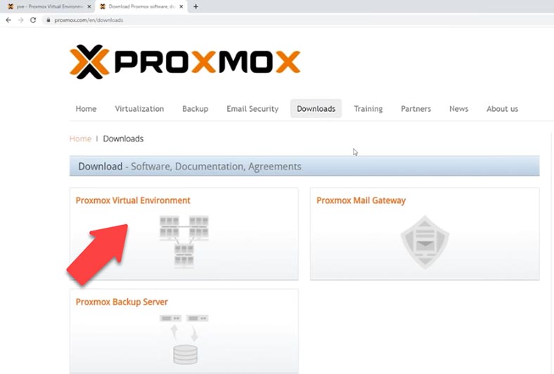 Página oficial de descarga de Proxmox