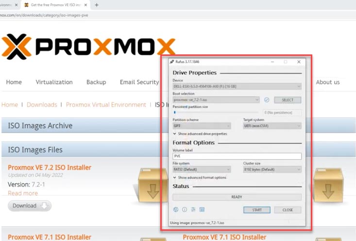 Create a Proxmox VE bootable drive