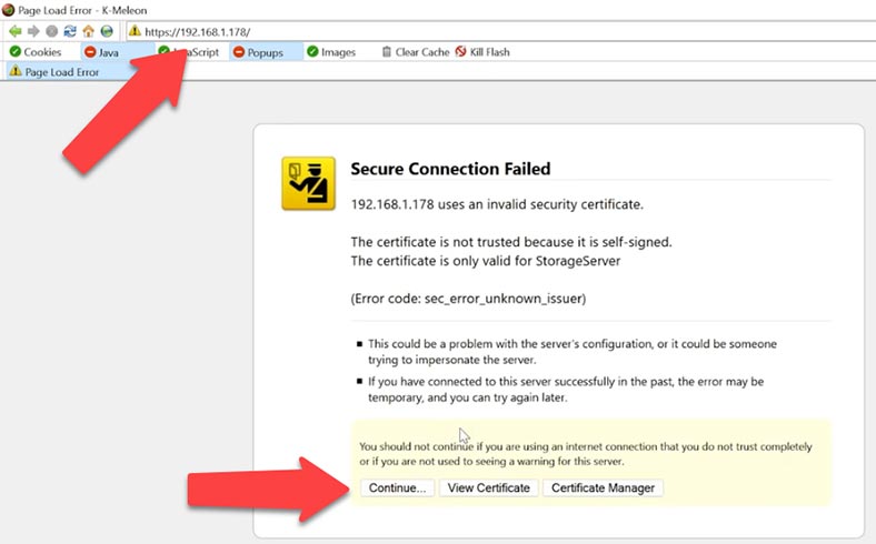 Geben Sie die IP-Adresse des Servers ein und melden Sie sich beim NAS an