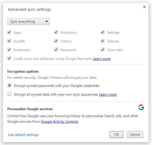 Advanced sync settings