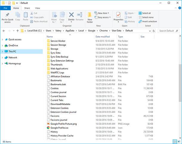 google chrome history file location windows 10