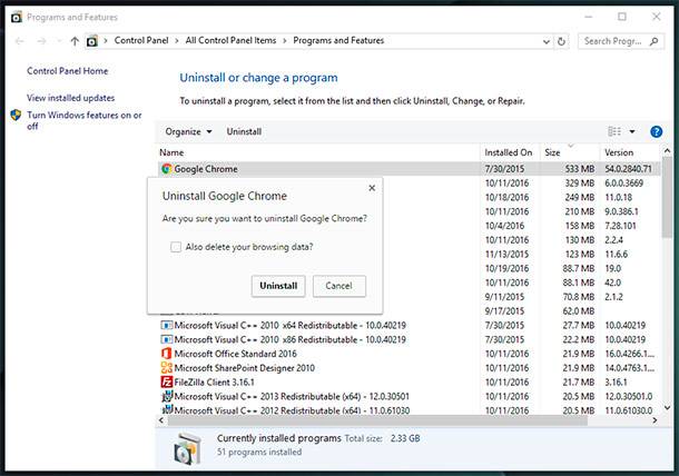 how to check uninstalled programs history