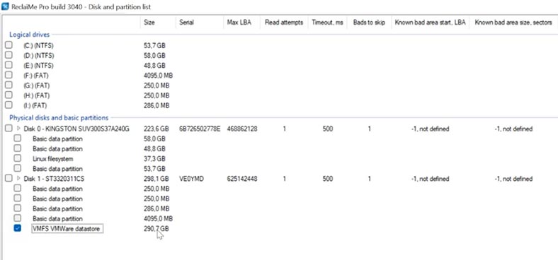 ReclaiMe Pro has identified a VMFS disk