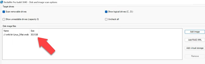 ReclaiMe Pro - mounting a VMDK image