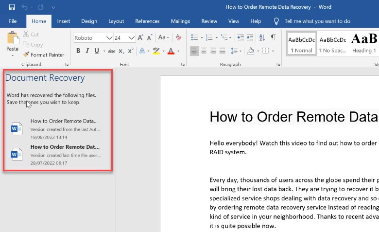  Recuperación de documentos en MS Office