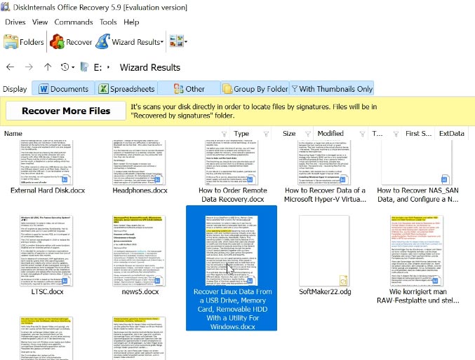 Diskinternals Office Recovery - змогла знайти всі файли