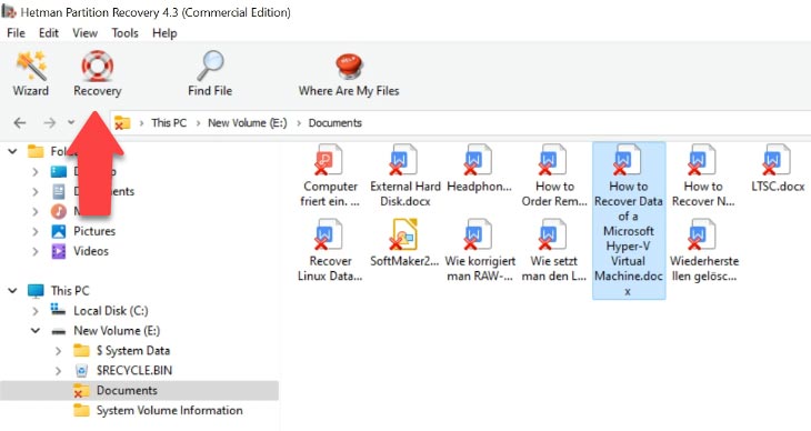 Hetman Partition Recovery - recovering documents