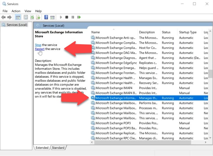 Uruchom ponownie magazyn informacji Microsoft Exchange