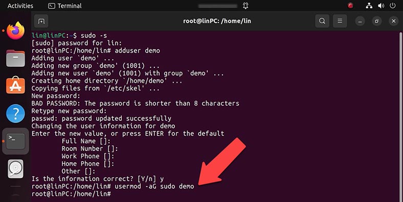 Añadir usuario mediante terminal